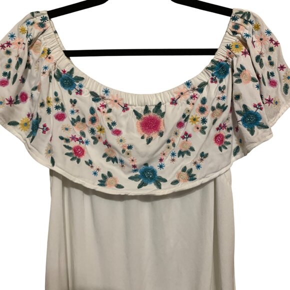 Sugar+Lips Dress White Off-Shoulder Floral Embroidery Size L Coastal Cowgirl - Picture 5 of 12